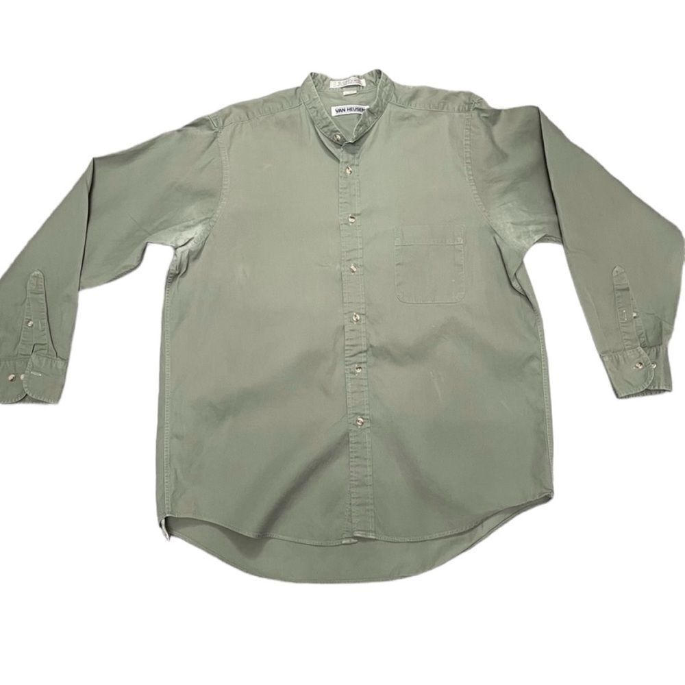 Van Heusen Men’s Long Sleeve Button Down Shirt Olive Green Size 16.5 34/35